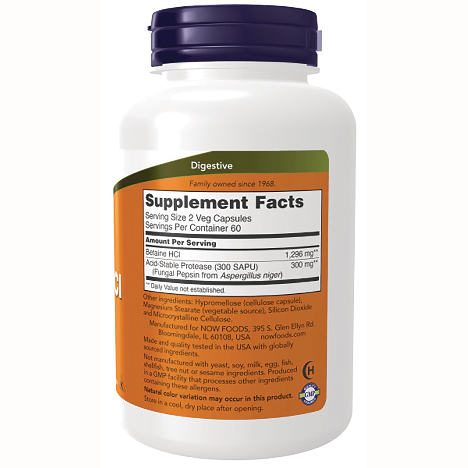 NWF286 | Back of white supplement bottle showing Supplement Facts label and ingredients on orange panel