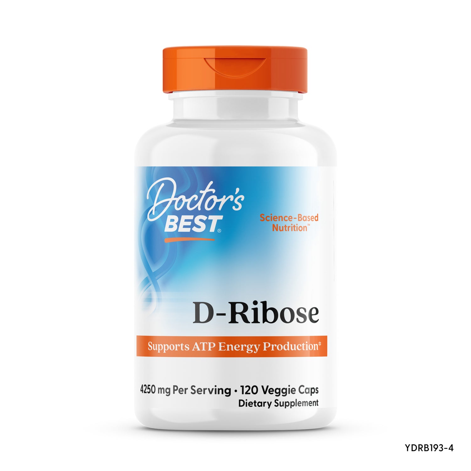 DB206 | White bottle of Doctor's Best D-Ribose supplement front label showing 850 mg 120 Veggie Caps