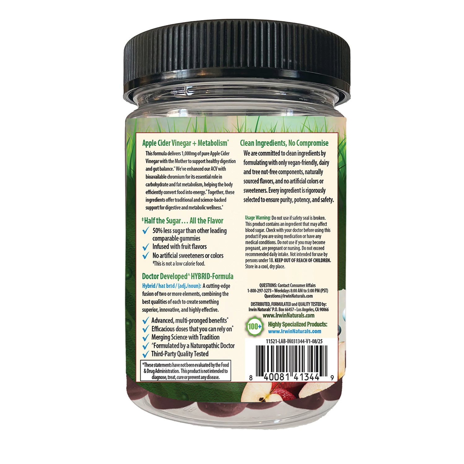 IR305 | back label of clear plastic jar showing product benefits, ingredients, usage warnings and barcode