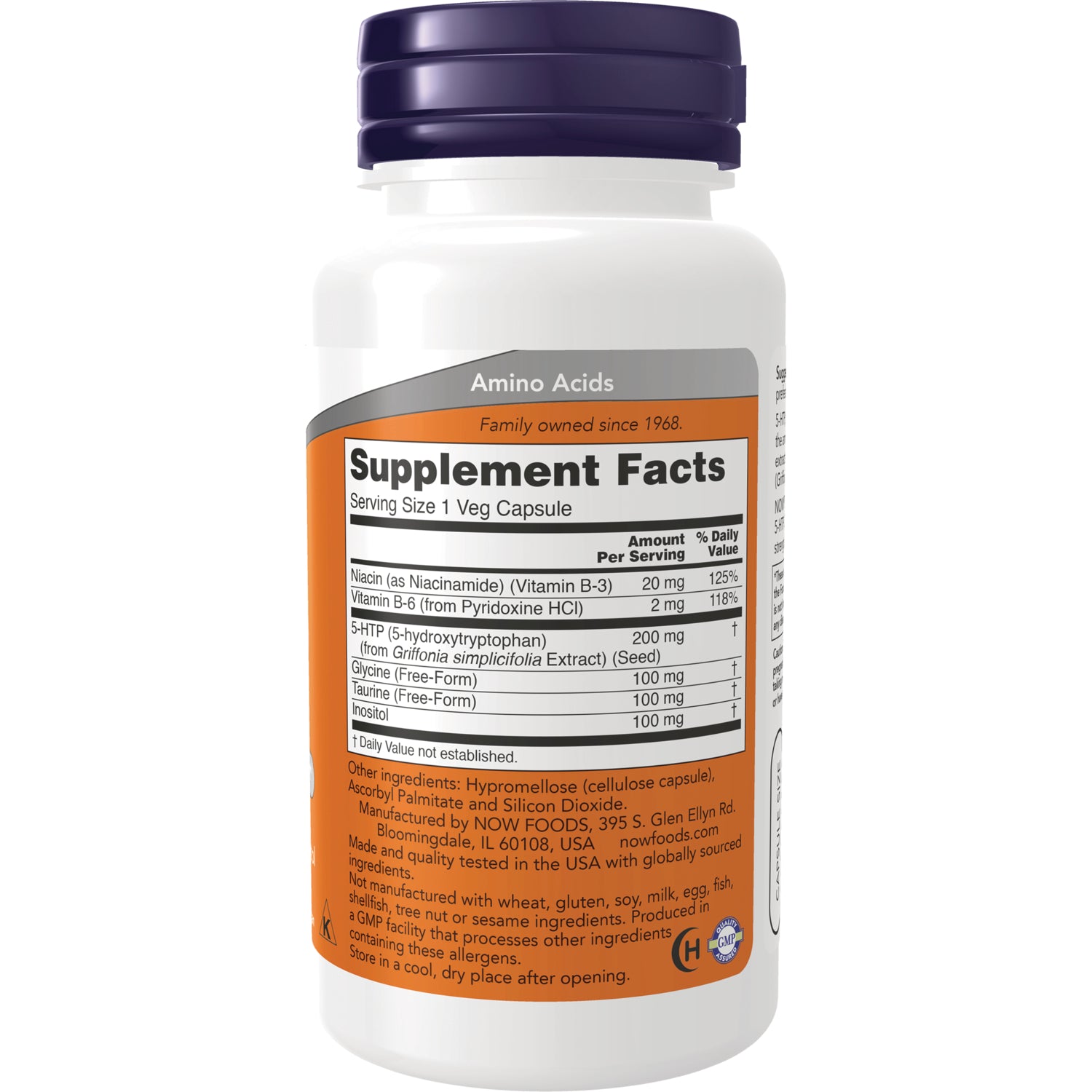 NWF165 | Back label showing Supplement Facts, serving size and ingredients on white supplement bottle