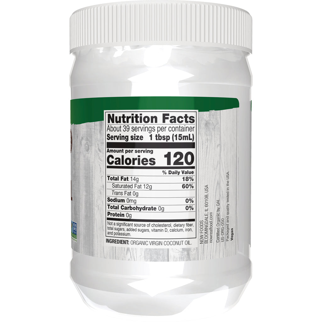 NWF077 | back label with Nutrition Facts showing 120 calories per tbsp and ingredient ORGANIC VIRGIN COCONUT OIL - Thumbnail