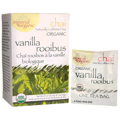 UL028 | Imperial Organic chai vanilla rooibos tea box with individual tea bag, USDA Organic