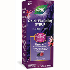 NW648 | Nature's Way Umcka Cold + Flu Relief syrup front packaging, berry flavored, 4 fl oz (120 mL)