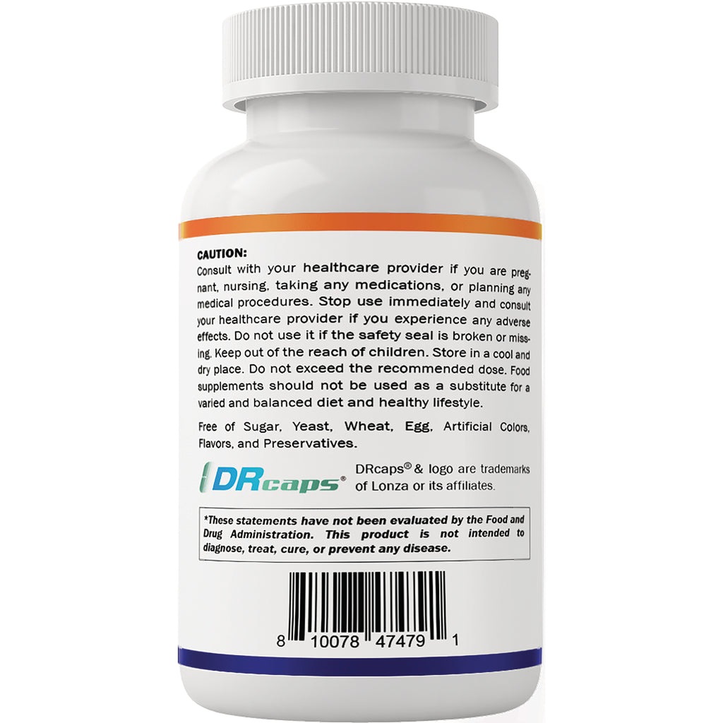 VAM014 | Back label with caution, usage warnings, 'Free of Sugar, Yeast, Wheat, Egg' claims, and barcode - Thumbnail