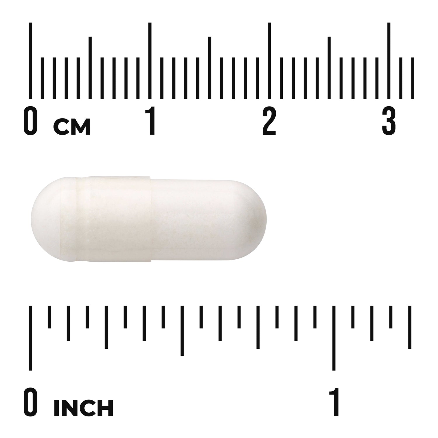 SWU438 | White capsule between centimeter and inch rulers showing size, visible text '0 CM' and '0 INCH'