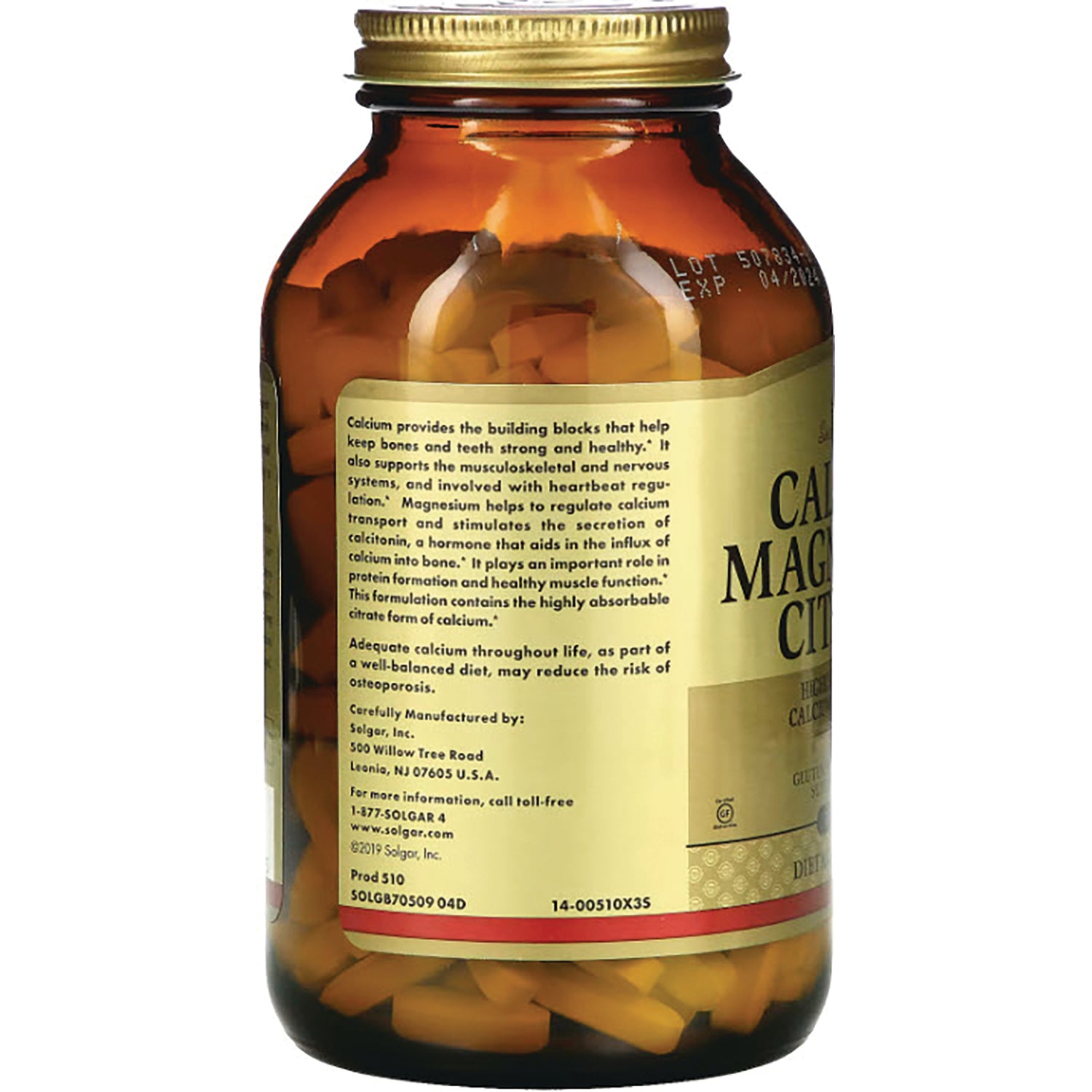 SLG216 | amber bottle back label showing product information panel and yellow tablets inside