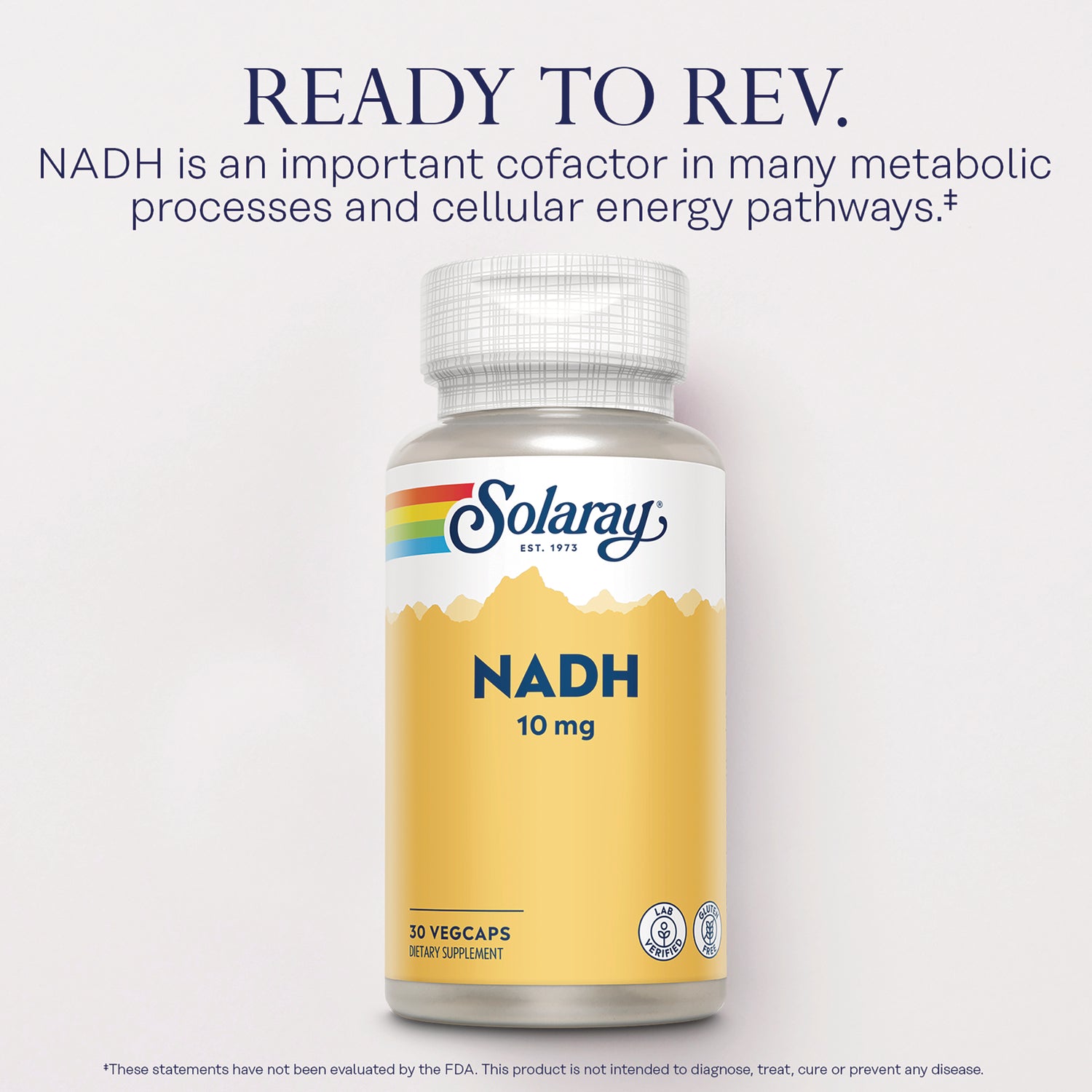 SLR538 | Ready to Rev: Solaray NADH 10 mg, 30 VegCaps dietary supplement bottle