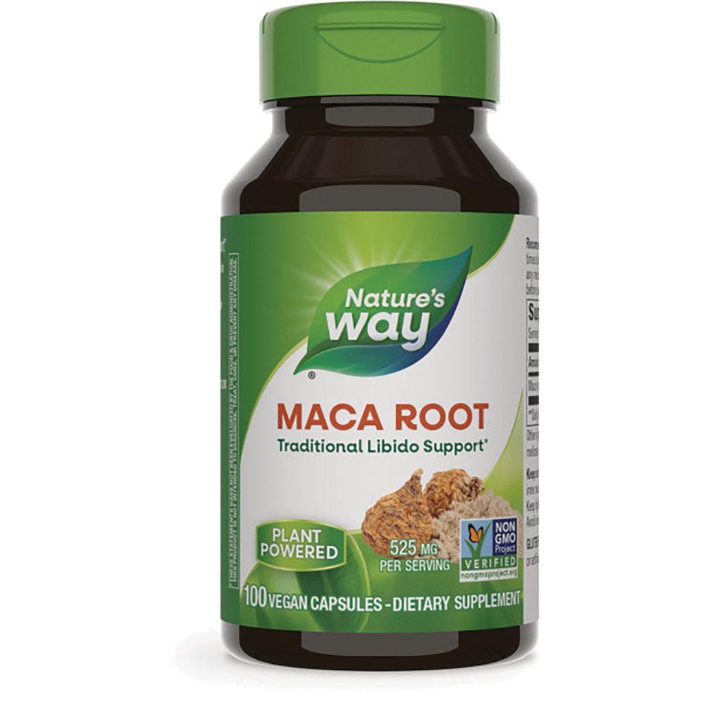 NW812 | Nature's Way Maca Root dietary supplement bottle with green label, 100 vegan capsules - Thumbnail