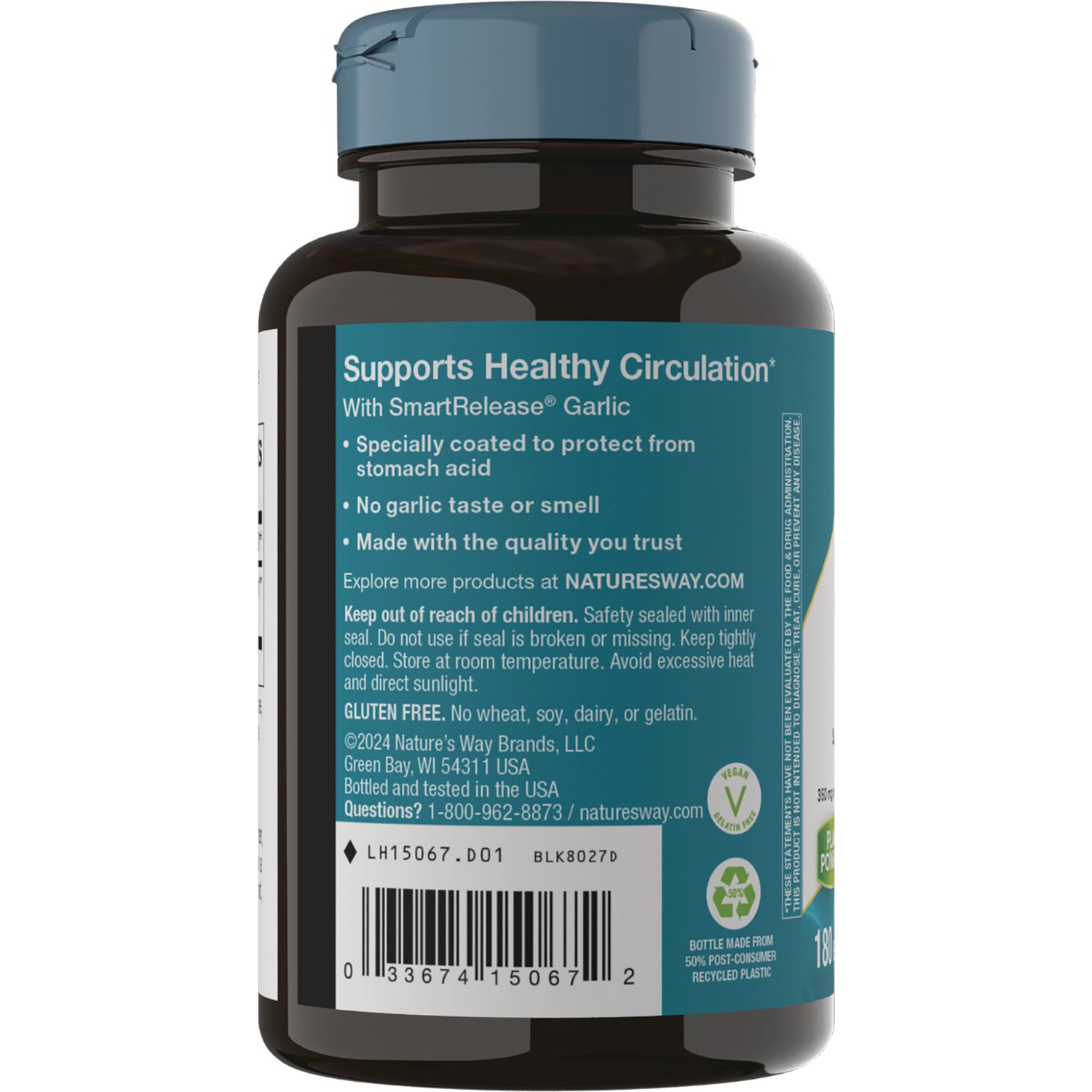 NW731 | Back label of brown supplement bottle reading Supports Healthy Circulation with usage text and barcode