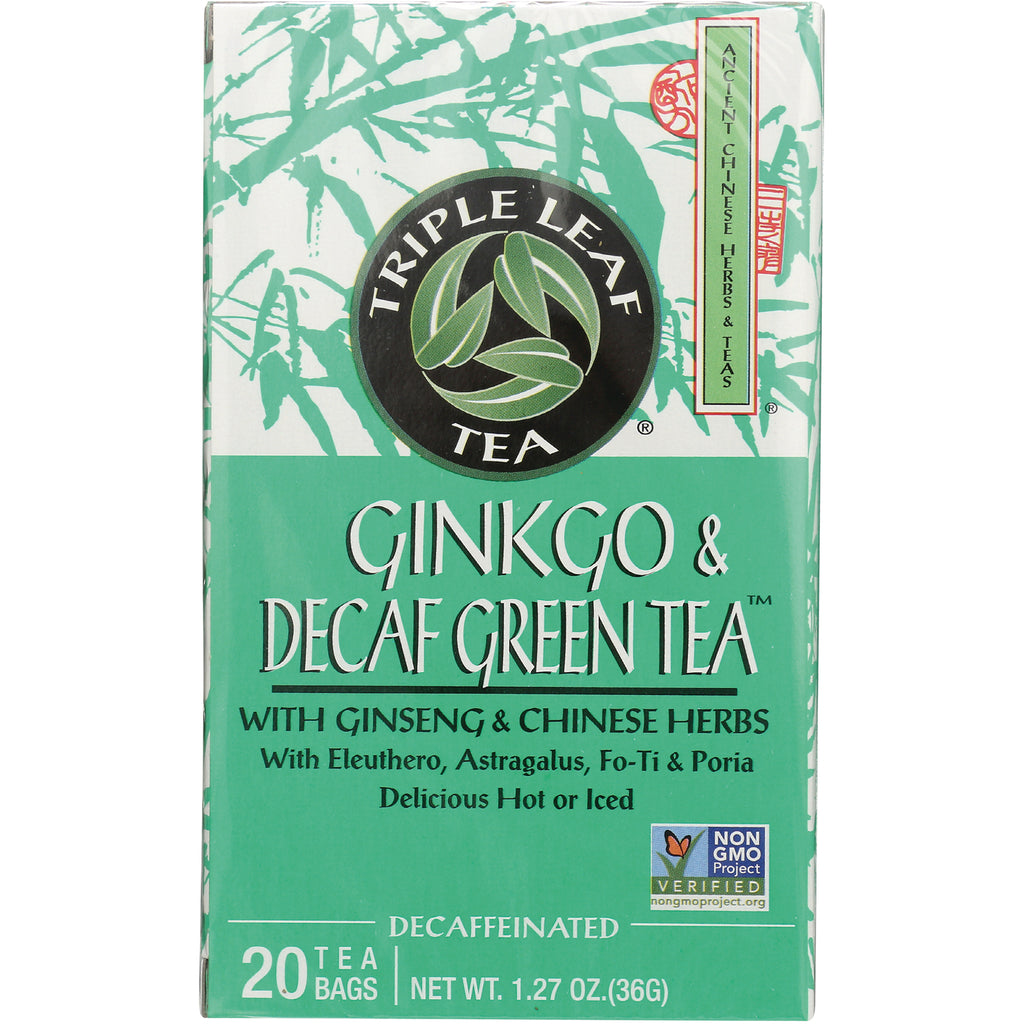 TLT012 | Triple Leaf Tea Ginkgo & Decaf Green Tea with ginseng and Chinese herbs, 20 tea bags, decaffeinated - Thumbnail
