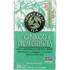 TLT012 | Triple Leaf Tea Ginkgo & Decaf Green Tea with ginseng and Chinese herbs, 20 tea bags, decaffeinated