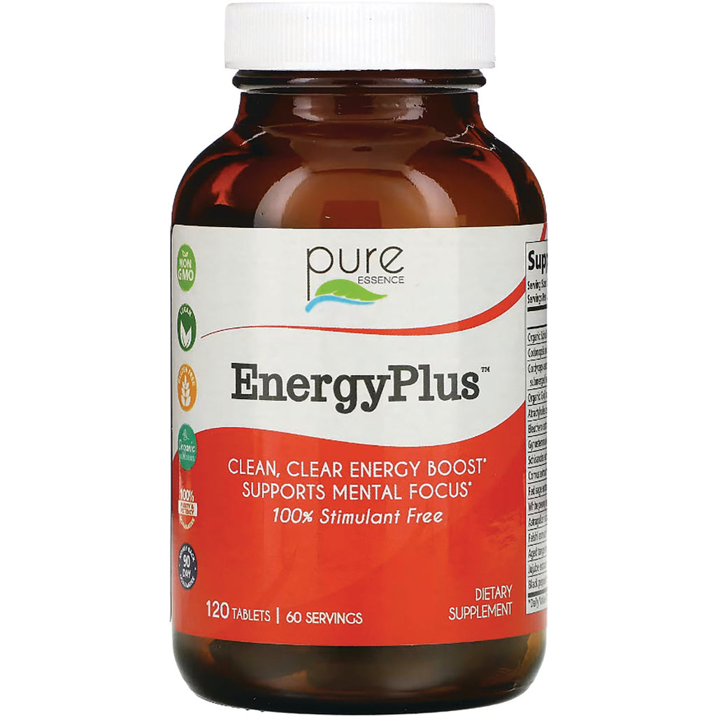 PEL034 | Brown glass bottle with white cap labeled EnergyPlus dietary supplement, front label reads CLEAN, CLEAR ENERGY BOOST 120 tablets - Thumbnail