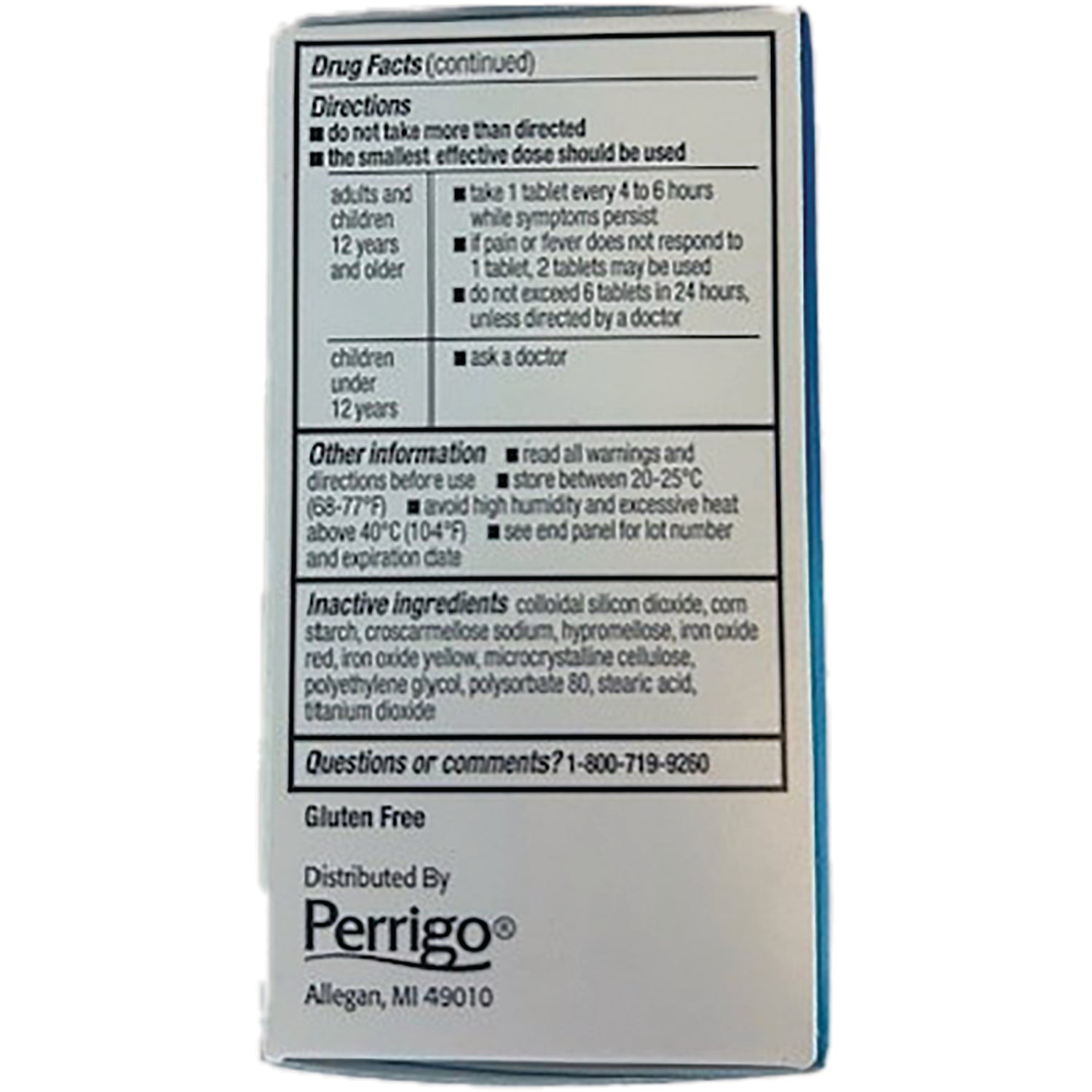 GDS001 | product infographic panel showing Drug Facts, directions, inactive ingredients and Perrigo distribution info