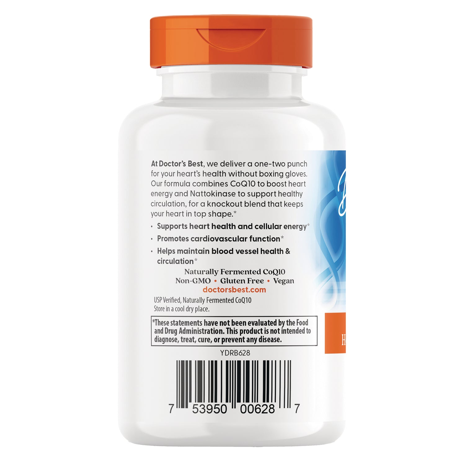 DB309 | Back of white supplement bottle showing benefit bullets, regulatory disclaimer, and barcode