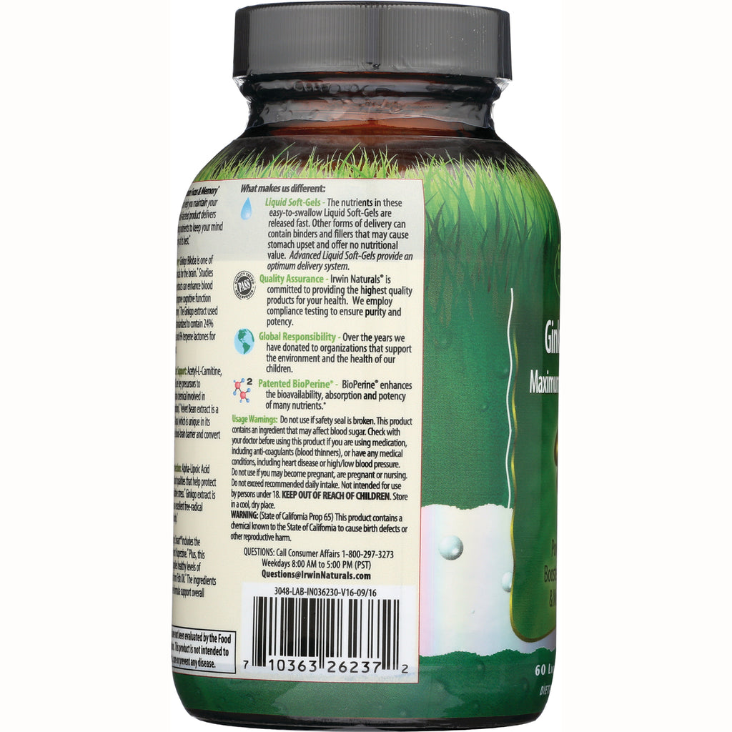 IR073 | back label of green supplement bottle showing ingredients, usage warnings and barcode - Thumbnail