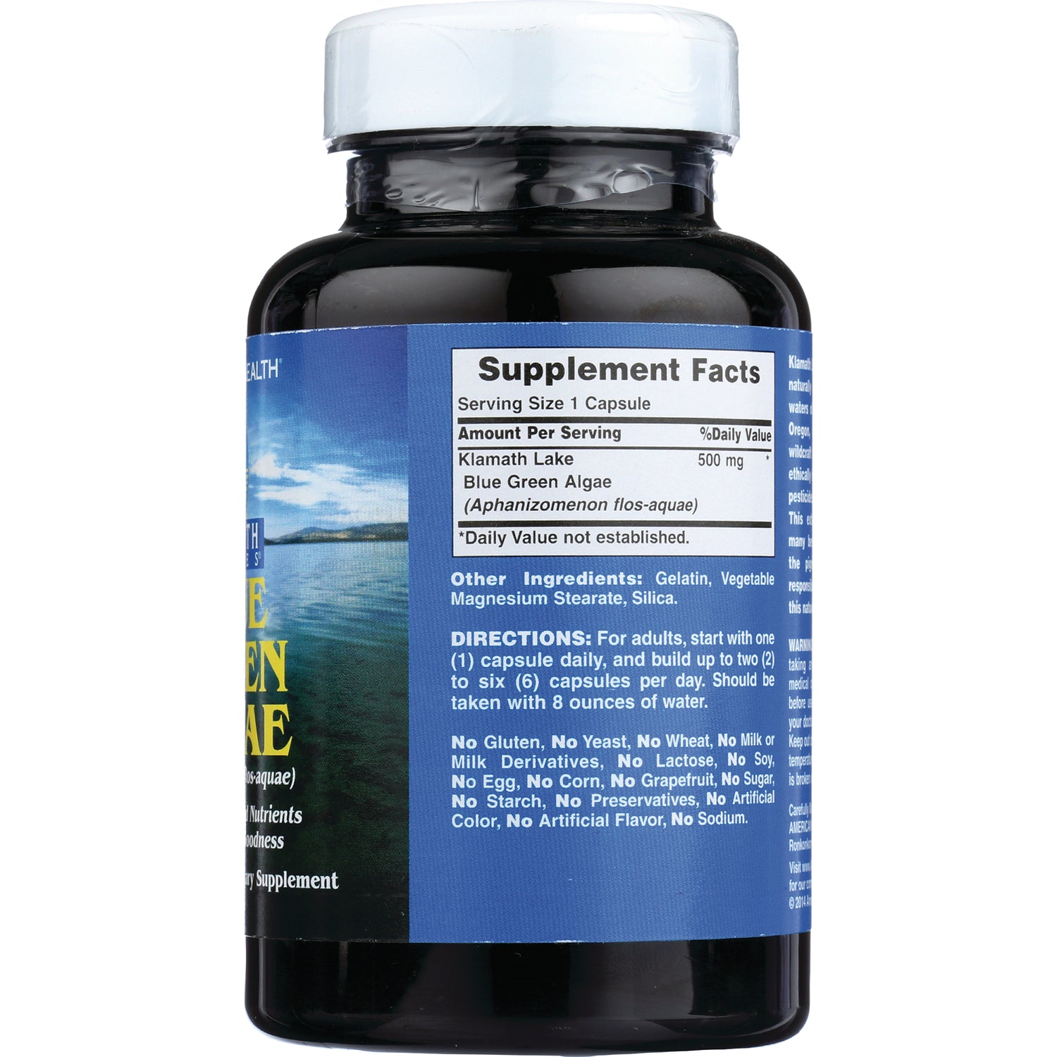 AM127 | Back label with Supplement Facts for Klamath Lake blue green algae, 500 mg