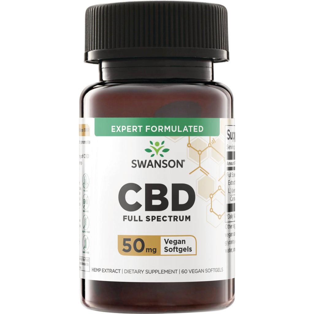 SW1891 | Swanson CBD Full Spectrum, 50 mg Vegan Softgels, 60 count bottle front - Thumbnail