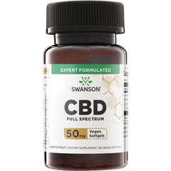 SW1891 | Swanson CBD Full Spectrum, 50 mg Vegan Softgels, 60 count bottle front
