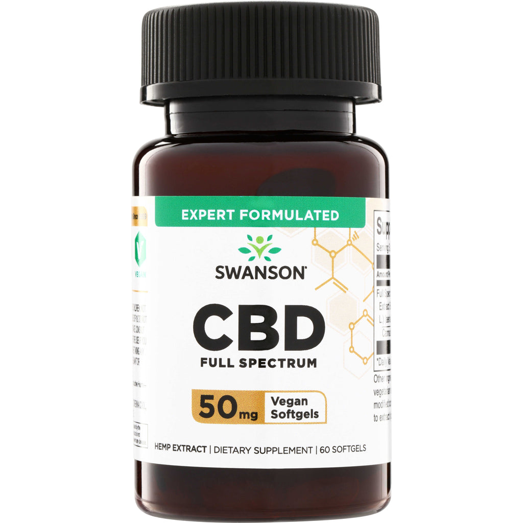 SW1891 | Swanson CBD Full Spectrum, 50 mg Vegan Softgels, 60 count bottle front - Thumbnail