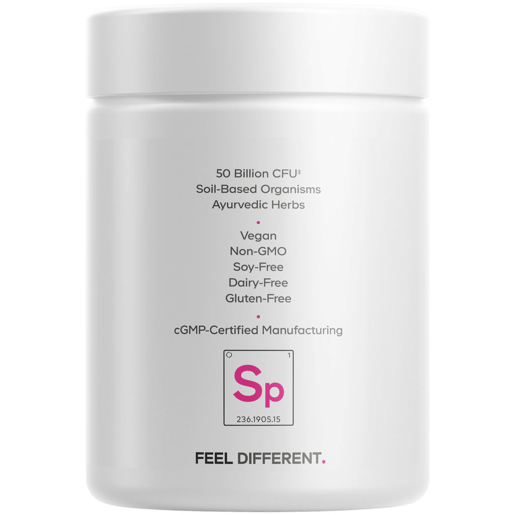 CDG053 | Back of white supplement jar listing 50 Billion CFU, Vegan, Non-GMO, soy-free, dairy-free, gluten-free - Thumbnail