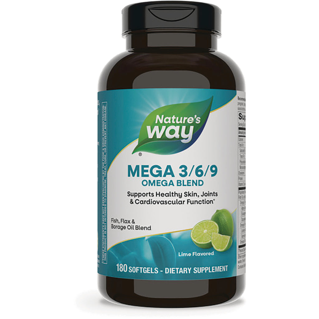 NW844 | Nature's Way Mega 3/6/9 Omega Blend lime flavored softgel bottle, 180 softgels - Thumbnail