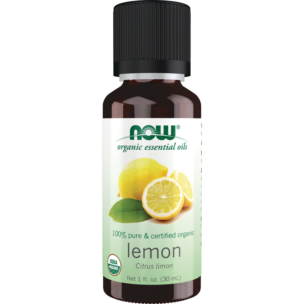 NWF489 | NOW organic lemon essential oil 1 fl oz bottle labeled 100% pure & certified organic - Thumbnail