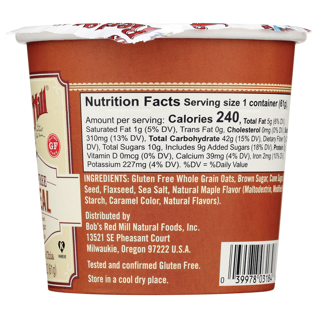 BOB227 | back label showing Nutrition Facts, ingredients list and barcode on brown single-serve cup - Thumbnail