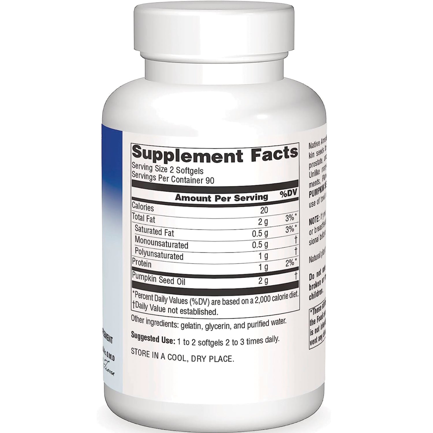 PF221 | White supplement bottle back showing Supplement Facts label with serving size, ingredients, and storage instructions