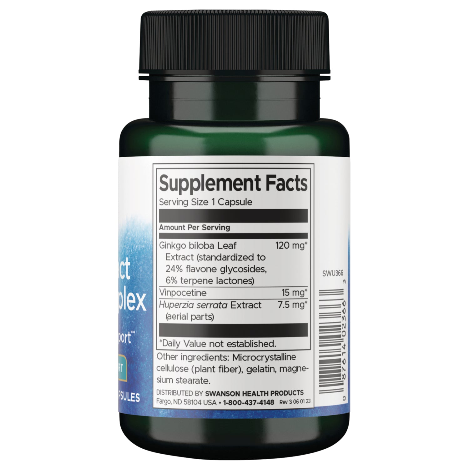 SWU366 | Supplement Facts panel with ingredients and serving size on bottle label