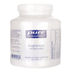 Pure Encapsulations Magnesium (citrate/malate) 180 capsules front label on white supplement jar
