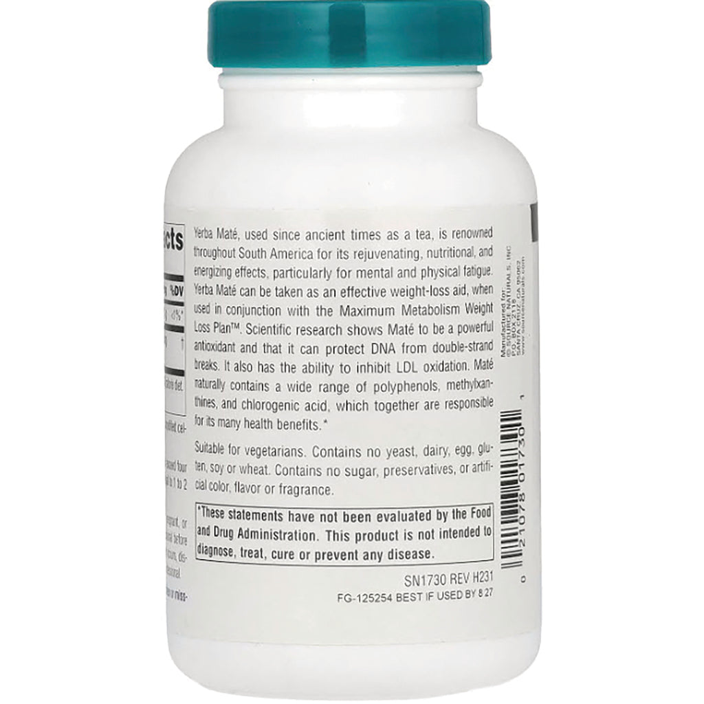 SN542 | Back label with Yerba Mat\u00e9 description, suitability statement, FDA disclaimer, and barcode - Thumbnail