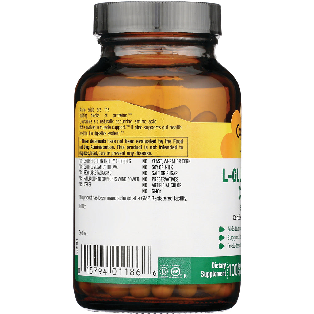 CRL481 | Back label of amber supplement bottle showing ingredient claims, nutrition panel and barcode - Thumbnail