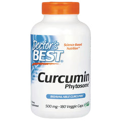 DB177 | Doctor's Best Curcumin Phytosome 500 mg white bottle with orange cap, 180 veggie caps label