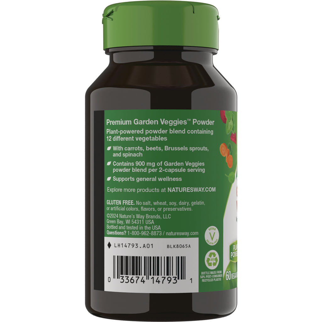 NW561 | Back label showing Premium Garden Veggies Powder description, gluten free claim and barcode - Thumbnail