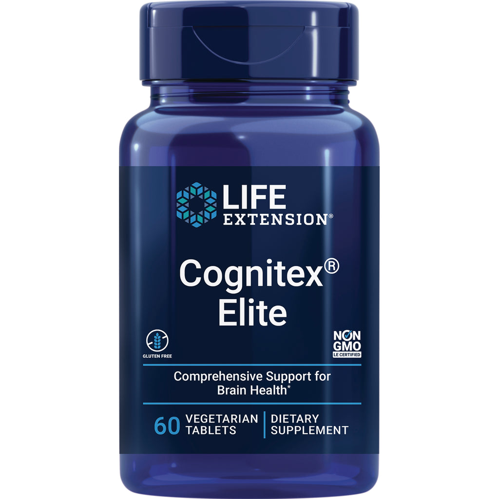 LE564 | Blue Life Extension Cognitex Elite bottle front, 60 vegetarian tablets dietary supplement for brain health - Thumbnail