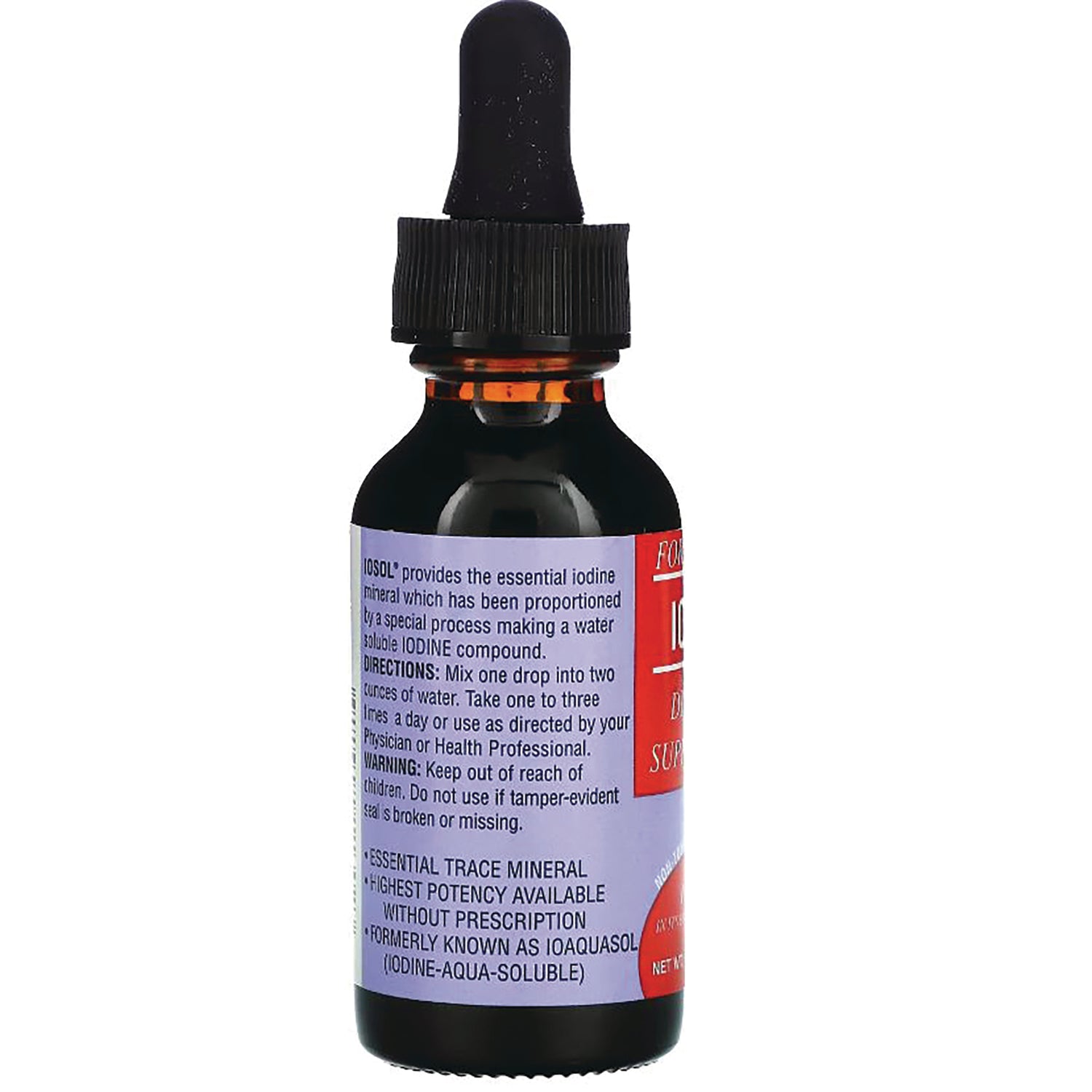 TPC001 | Back label of dropper bottle with directions, warnings, and features text