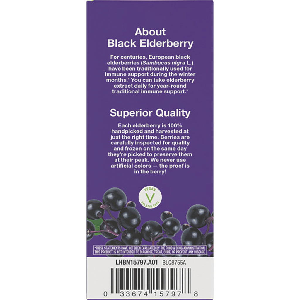 NW807 | purple panel titled About Black Elderberry and Superior Quality with elderberry berries and barcode - Thumbnail