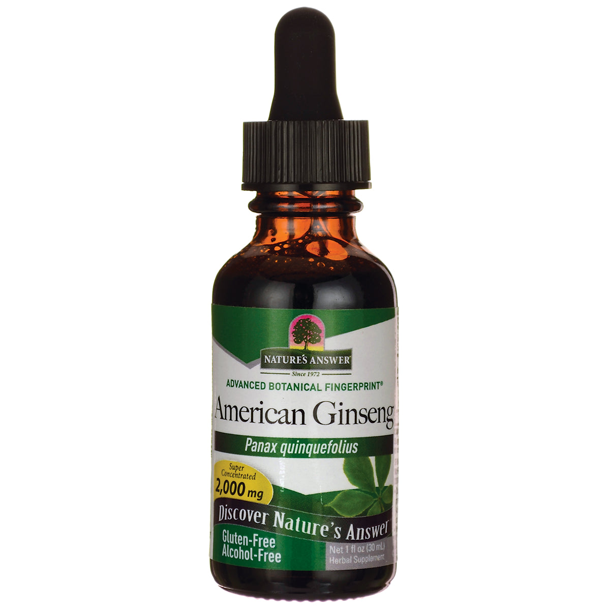 NAT196 | amber dropper bottle labeled Nature's Answer American Ginseng herbal supplement
