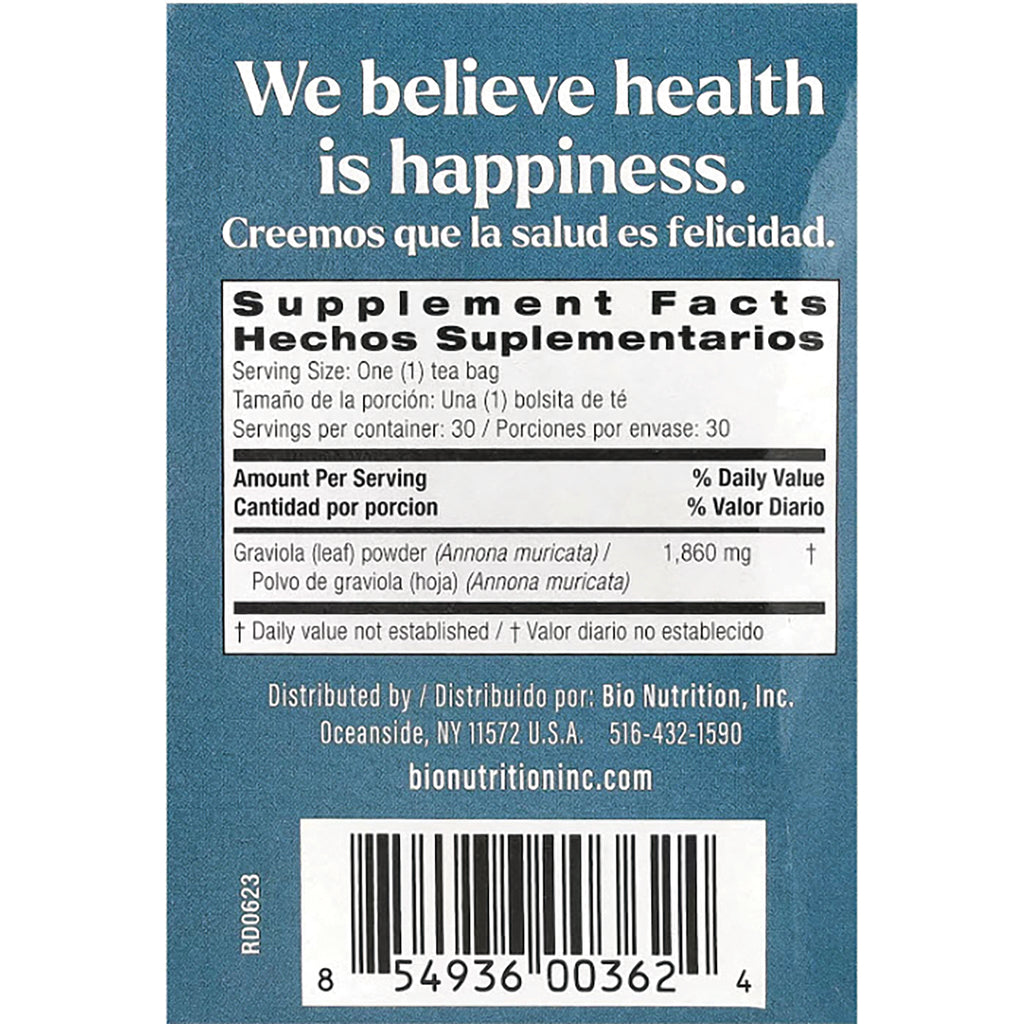 BNN061 | back label with Supplement Facts showing Graviola (Annona muricata) leaf powder 1,860 mg, barcode - Thumbnail