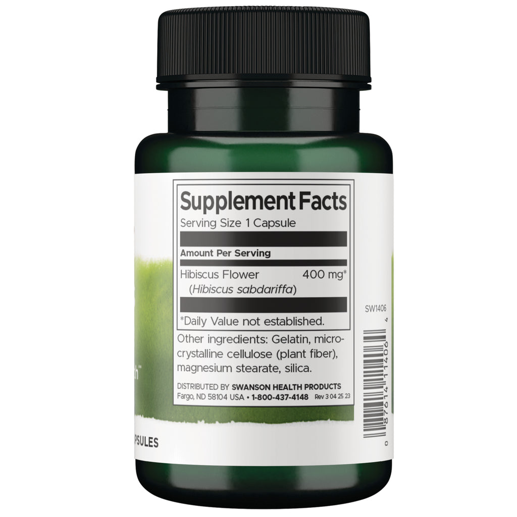 SW1994 | Back of Swanson Vitamins Hibiscus Flower 400 mg  supplement facts 60 capsules - Thumbnail