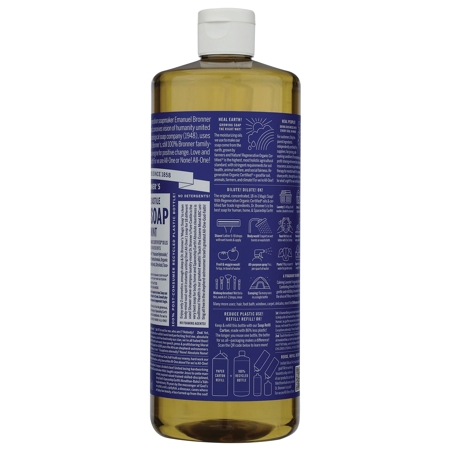 DRB026 | Back label of amber plastic bottle showing blue label with ingredients, directions, and usage icons