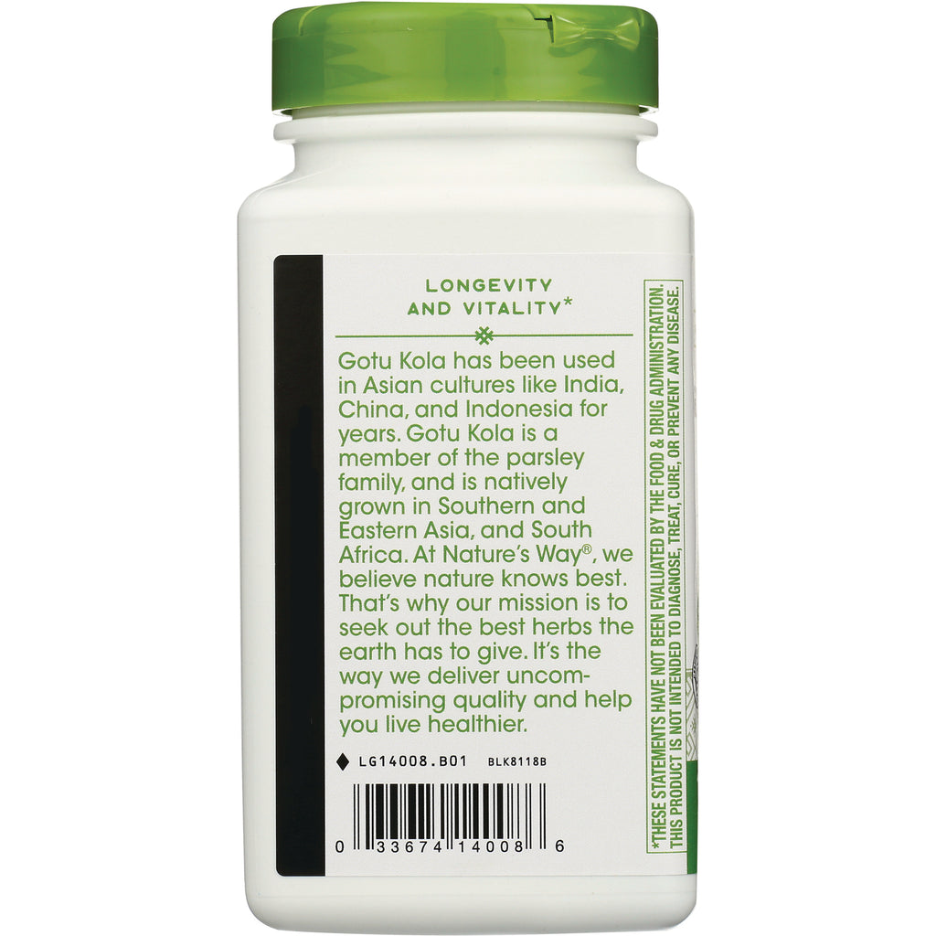 NW489 | back label of supplement bottle showing Gotu Kola description, longevity and vitality header, and barcode - Thumbnail