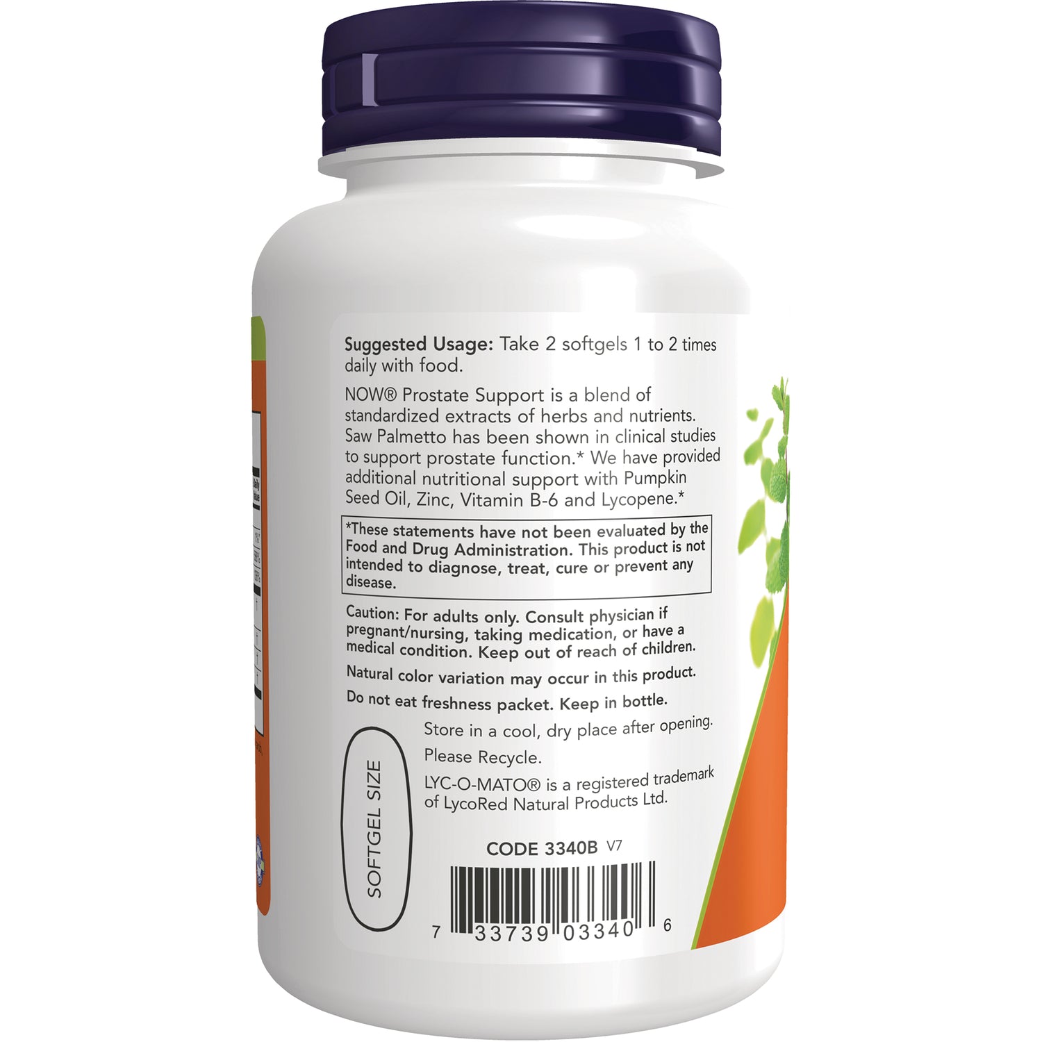 NWF083 | Back label of white supplement bottle showing suggested usage, warnings, and barcode
