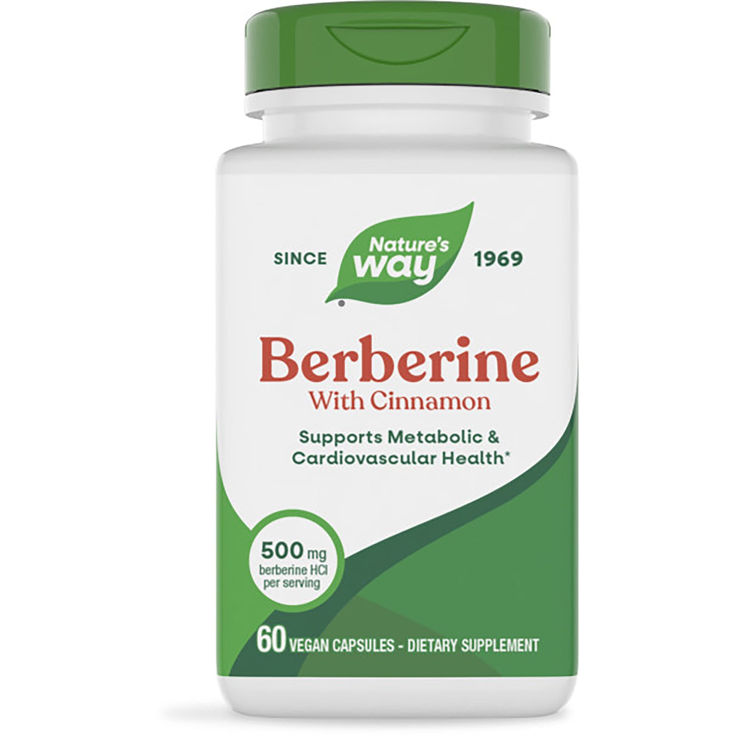 NW1065 | Nature's Way Berberine with Cinnamon supplement bottle, 60 capsules, 500 mg per serving