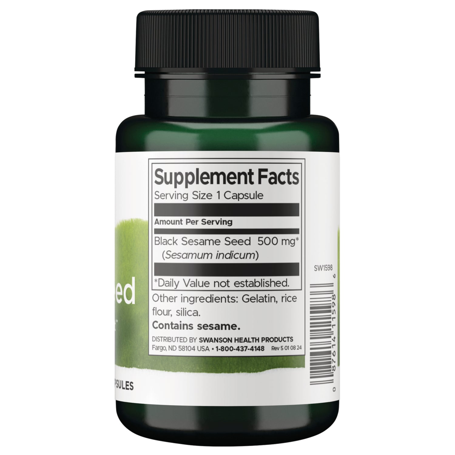 SW1598 | Back label with supplement facts and serving information