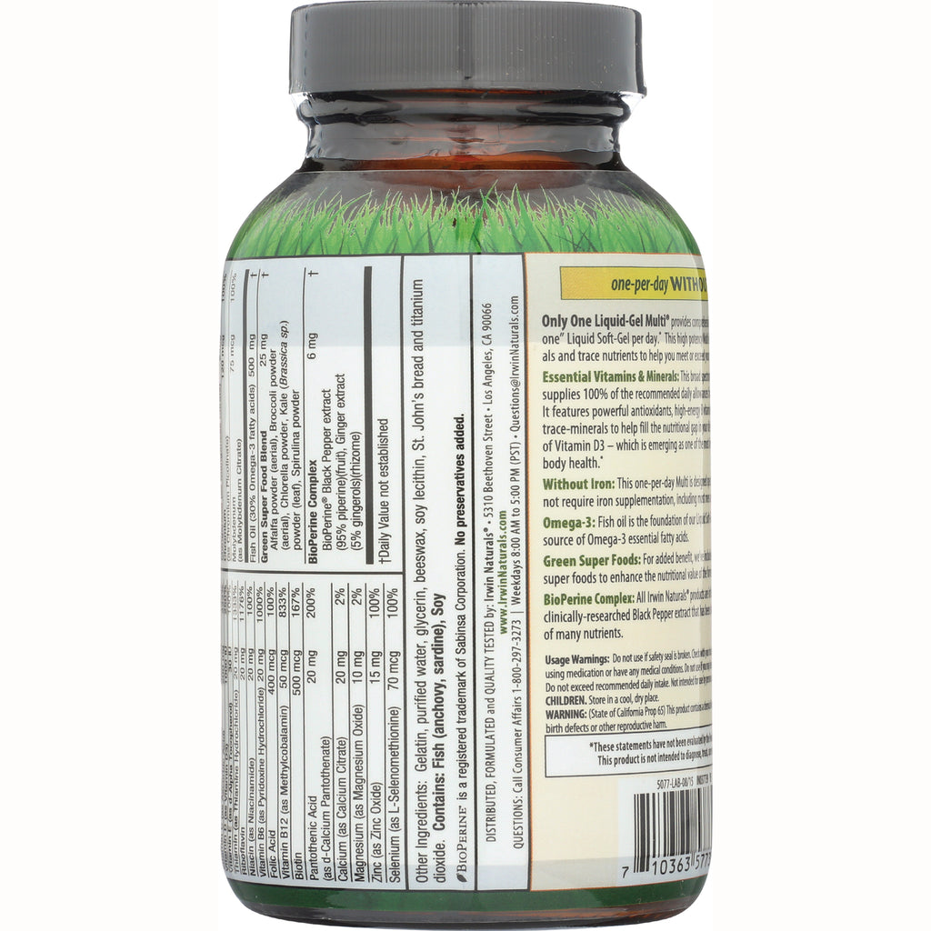 IR086 | Back of amber supplement bottle showing nutrition facts, usage text, and barcode - Thumbnail