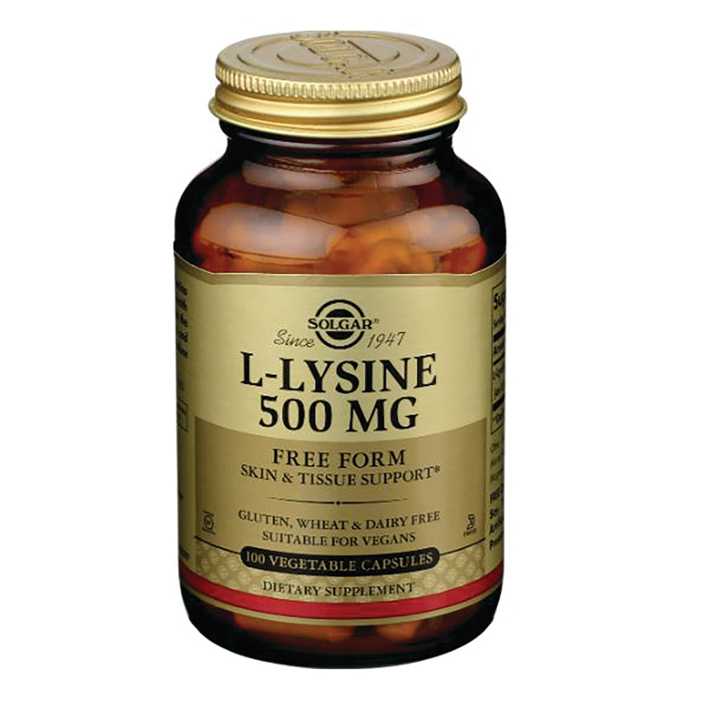 SLG231 | Solgar L-Lysine 500 MG bottle showing front label and 100 vegetable capsules - Thumbnail