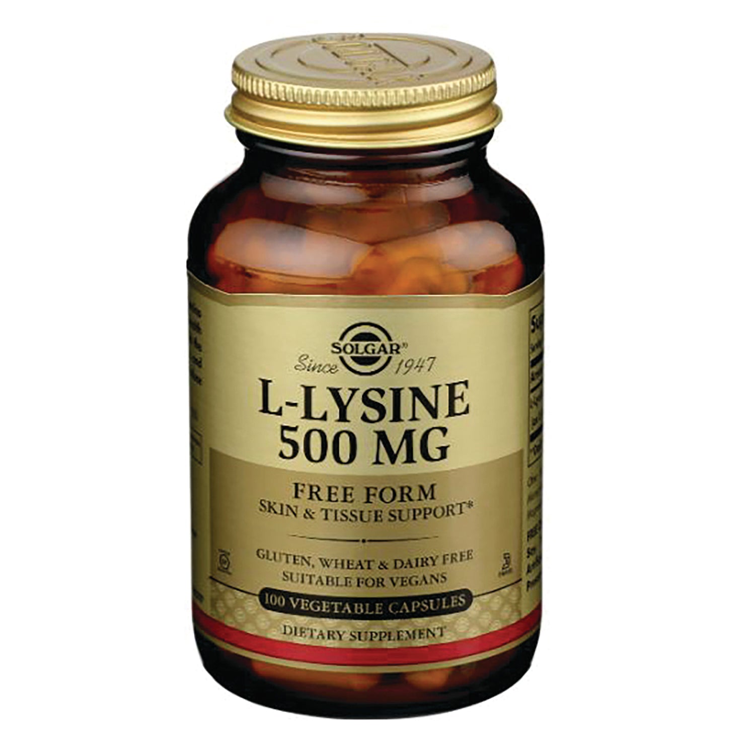 SLG231 | Solgar L-Lysine 500 MG bottle showing front label and 100 vegetable capsules
