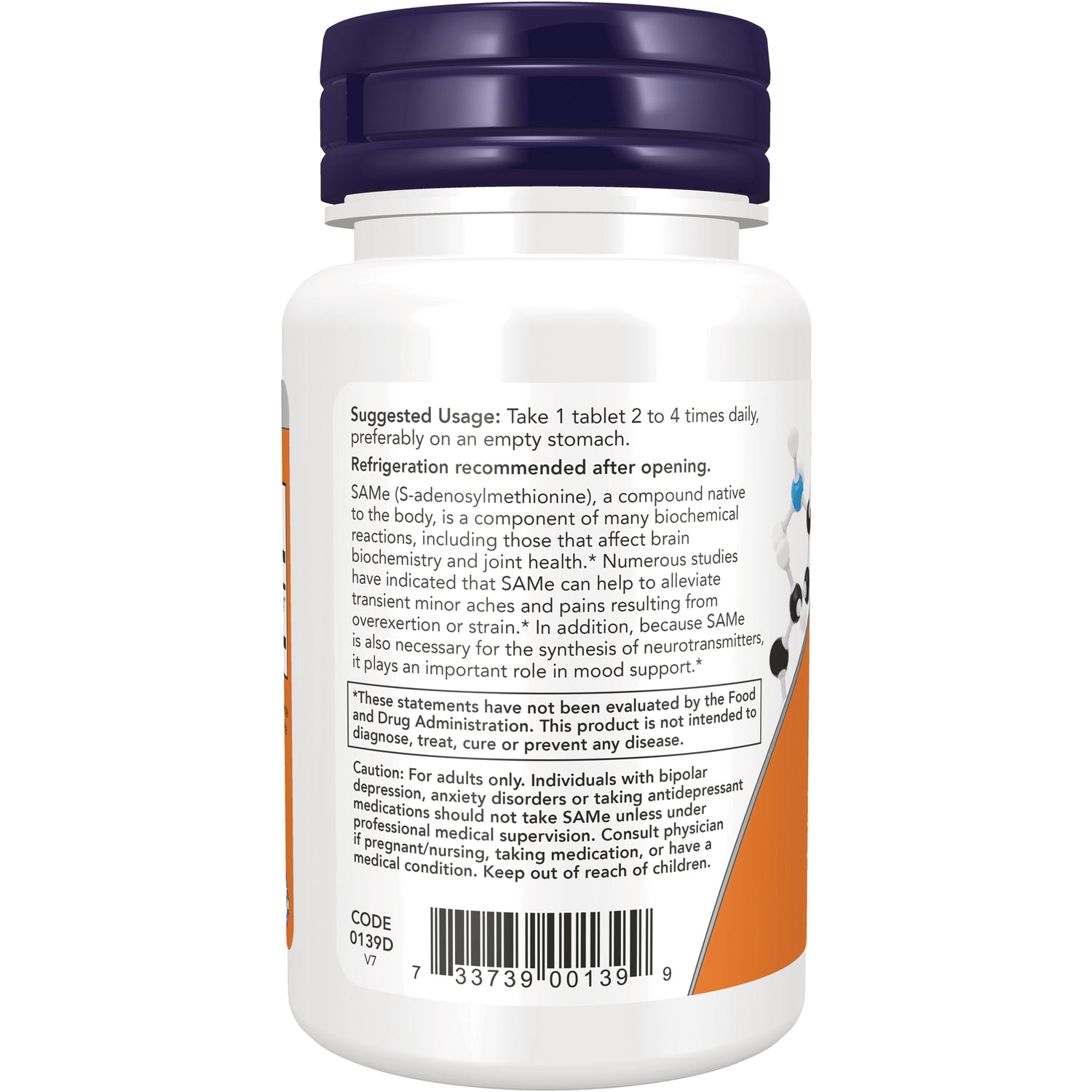 NWF224 | Back label of white supplement bottle showing suggested usage, caution text and barcode