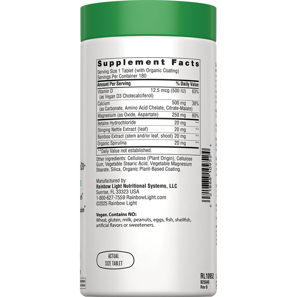 RBL167 | Back of white supplement bottle showing Supplement Facts panel, ingredient list, vegan contains no allergens statement and barcode - Thumbnail